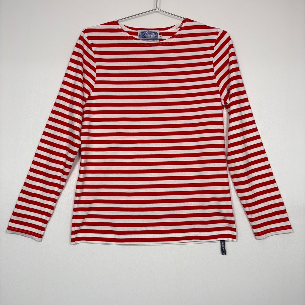 Breton Shirt Co Women Long Sleeve Shirt Size M Red White Striped Cotton Portugal